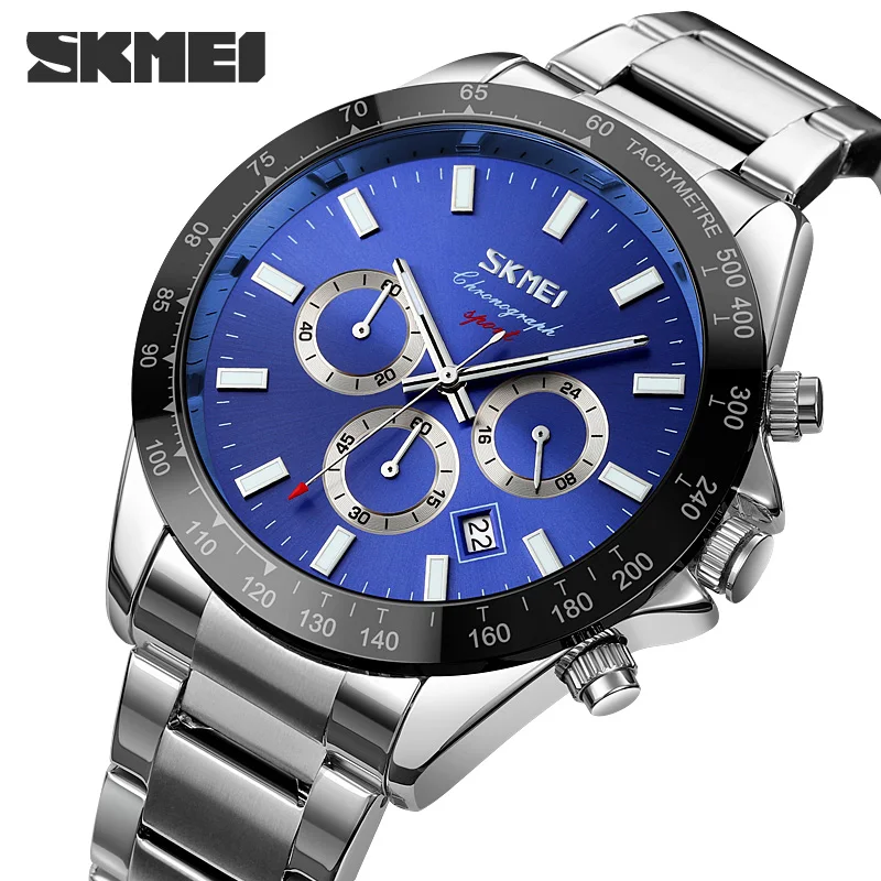 SKMEI Relogio Masculino Quartz Movement Men's Watches Creative Chronograph Date Clock Luxury Stainless Steel Strap Wristwatch