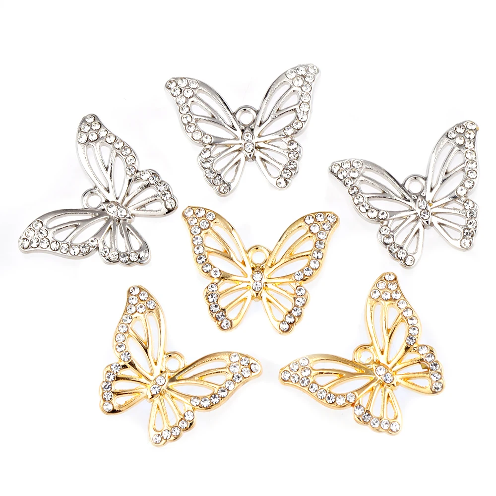 10Pcs Fashion Golden Butterfly Alloy Metal Charms For DIY Bracelet Necklace Jewelry Making Rhinestone Pendant Necklace Gifts