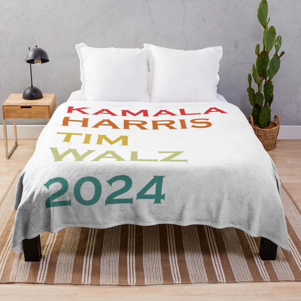 Womens Harris Walz Waltz 2024 Vintage Style Kamala Harris Tim Walz VNeck Throw Blanket Cute Plaid Furrys Blankets