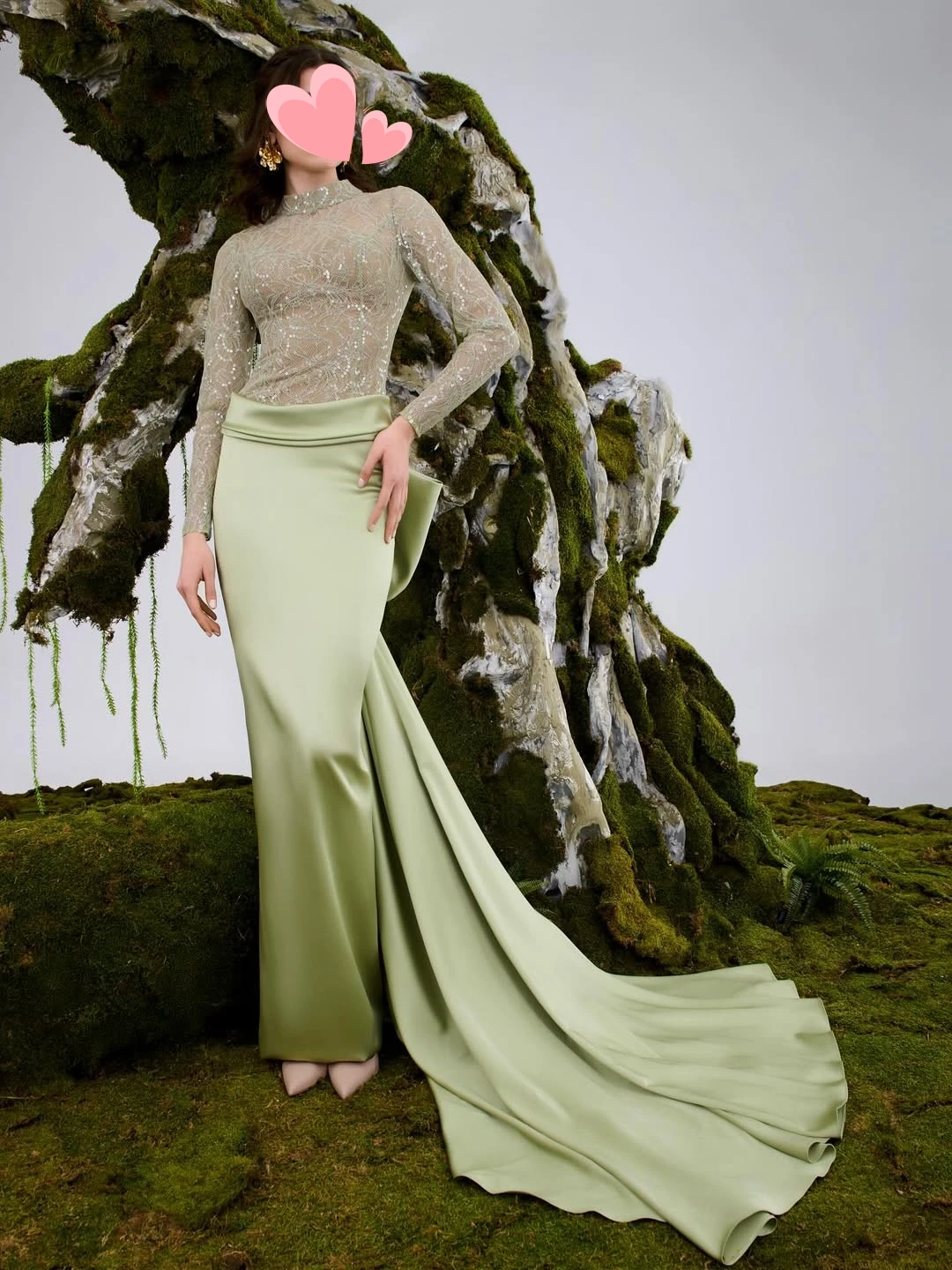 

Oisslec Dress Elegant Vintage Sweet Green Lace Satin Mermaid Bow Customized Formal Occasion Prom Dress Evening Party Gowns