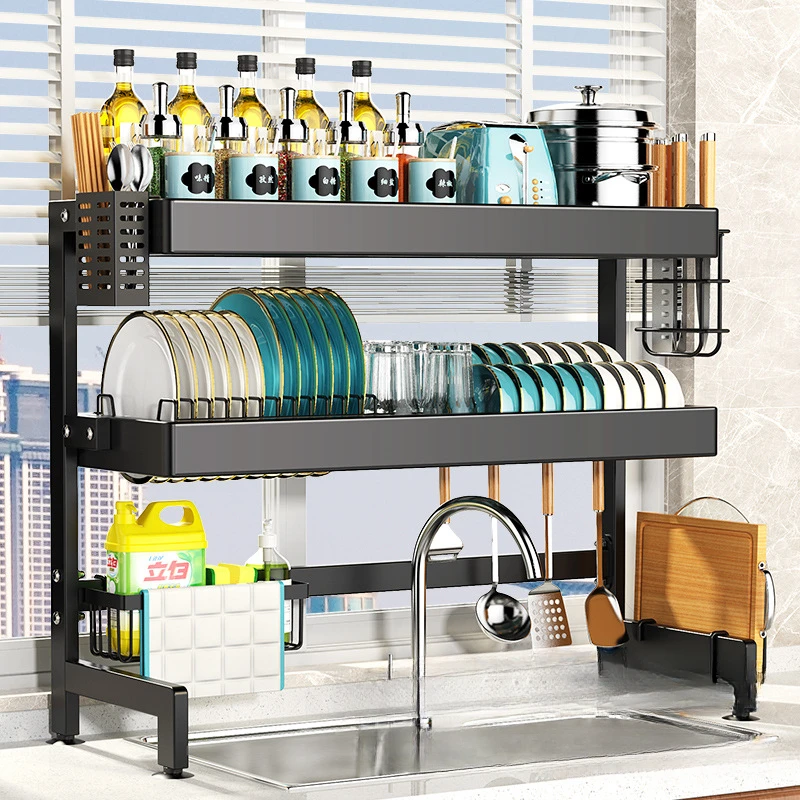 2024 Kitchen Sink Storage Rack Countertop Dish Storage Rack Multi-functional Dishwashing Rack on The Sink Drain