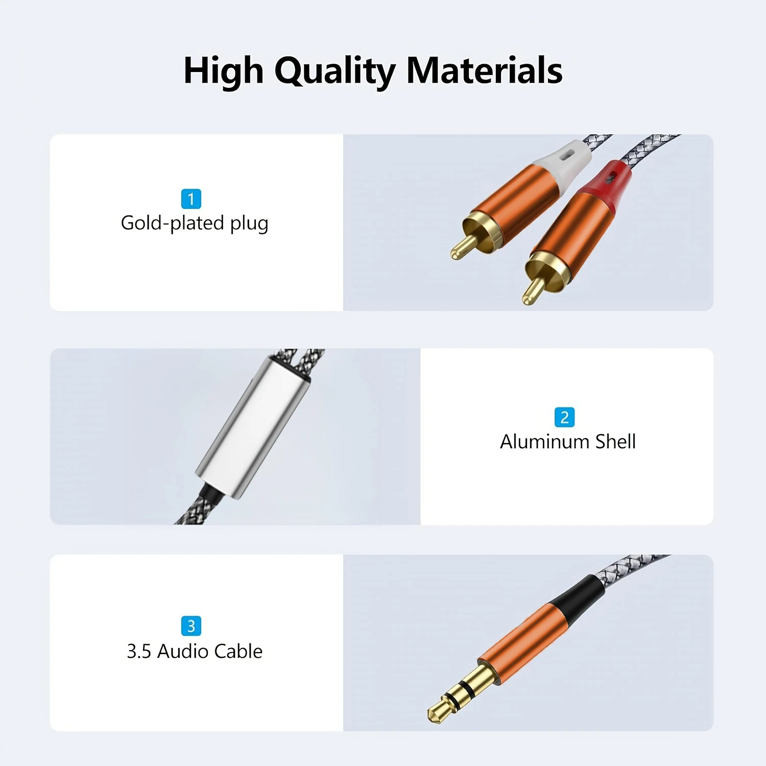 Orange 3.5mm to Dual RCA Stereo Audio Cable - Hi-Fi Sound, Universal Compatibility for TV, Phone, Car Radio