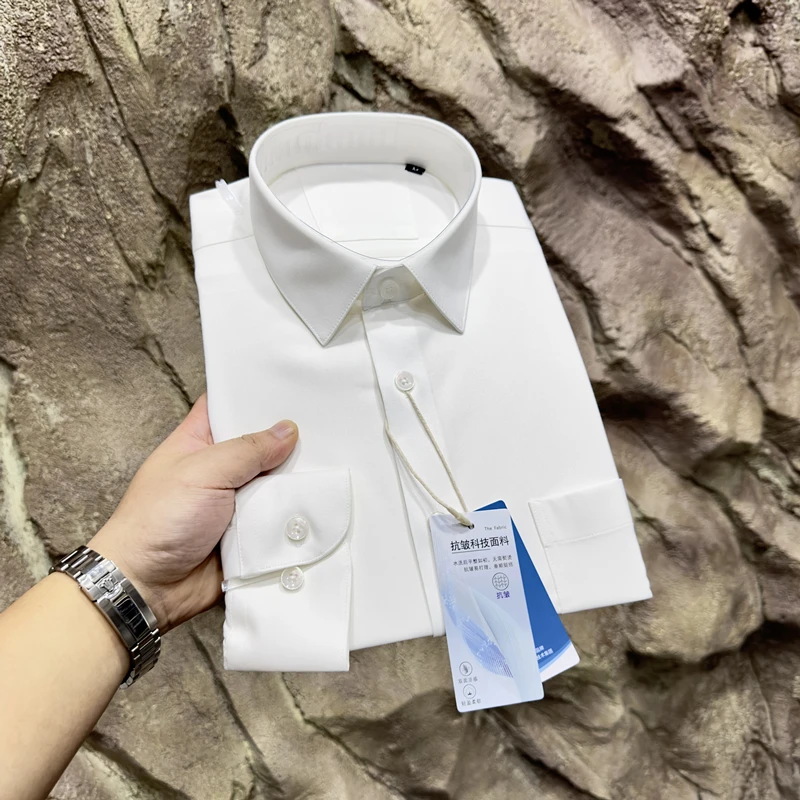 Importato di lusso italiano lungo Sve irt per uomo tessuto tecnico antirughe stand fit busin casual colore puro primavera 2024