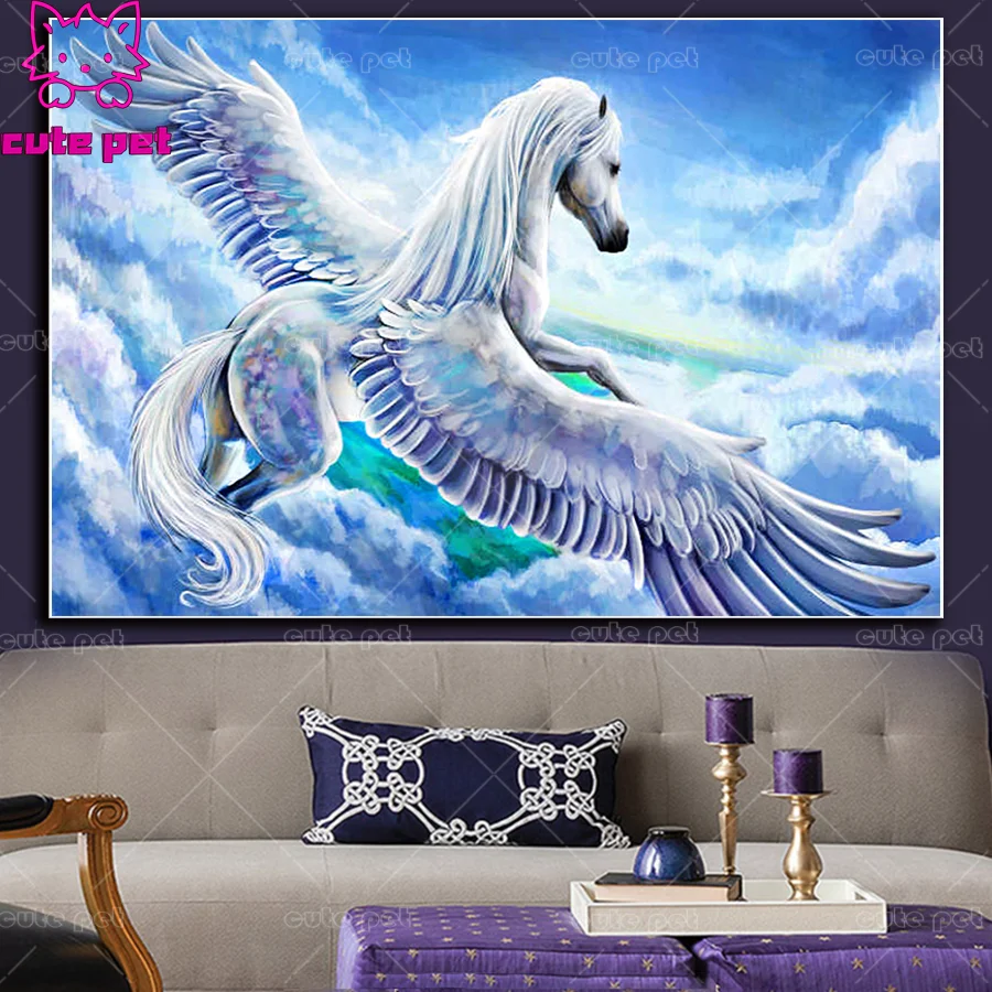 Cross Stitch White pegasus Diamond Painting DIY Full Square Diamond Picture New Year Decoration Gift5d Diamond Embroidery Mosaic