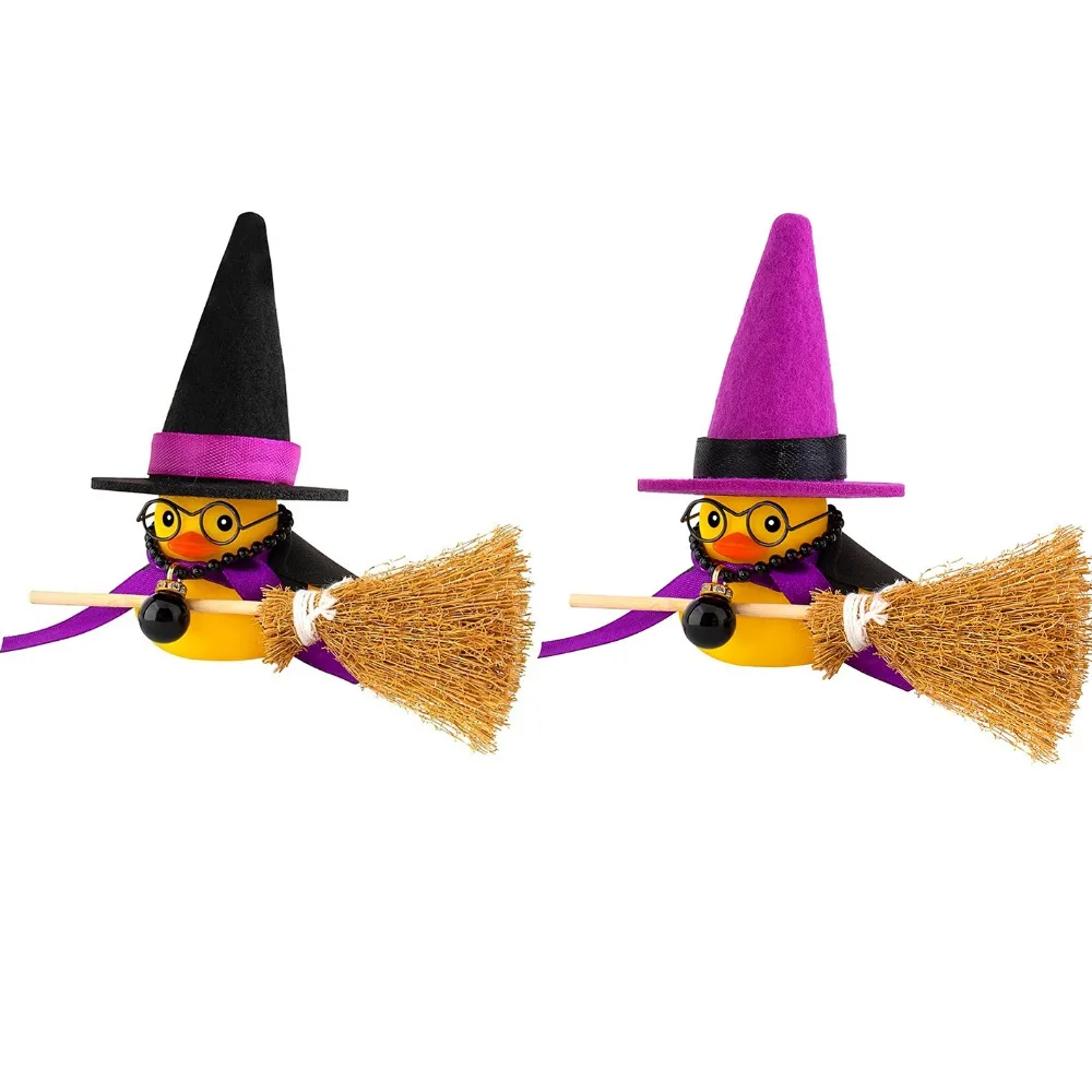 Wholesale Halloween Witch Rubber Duck Car Dashboard Ornament DIY Manual Assembly Decor with Witch Hat Broom Mini Duck Figurines