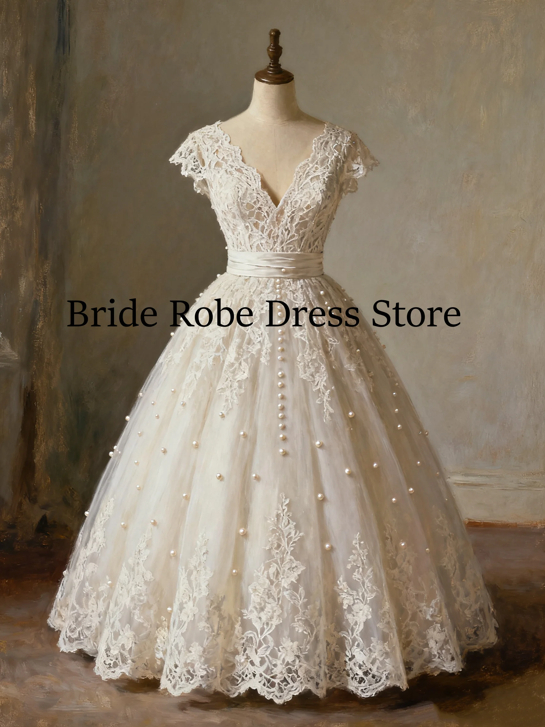 Customized 2026 latest cute princess dress wedding dress V-neck lace decal pearl decoration A swing sleeveless vestido de Novia