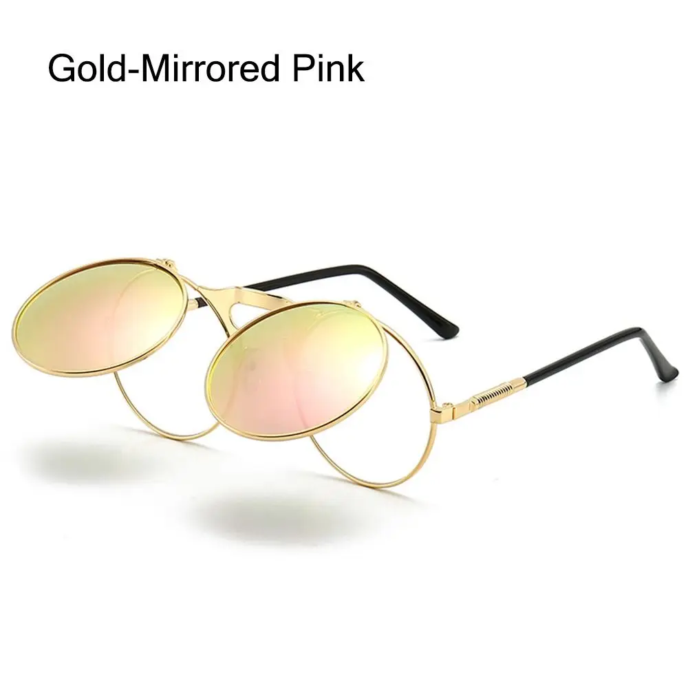

Funny Round Flip Up Sunglasses Circle UV400 Protection 90's Retro Shades Steampunk Sun Glasses for Women & Men