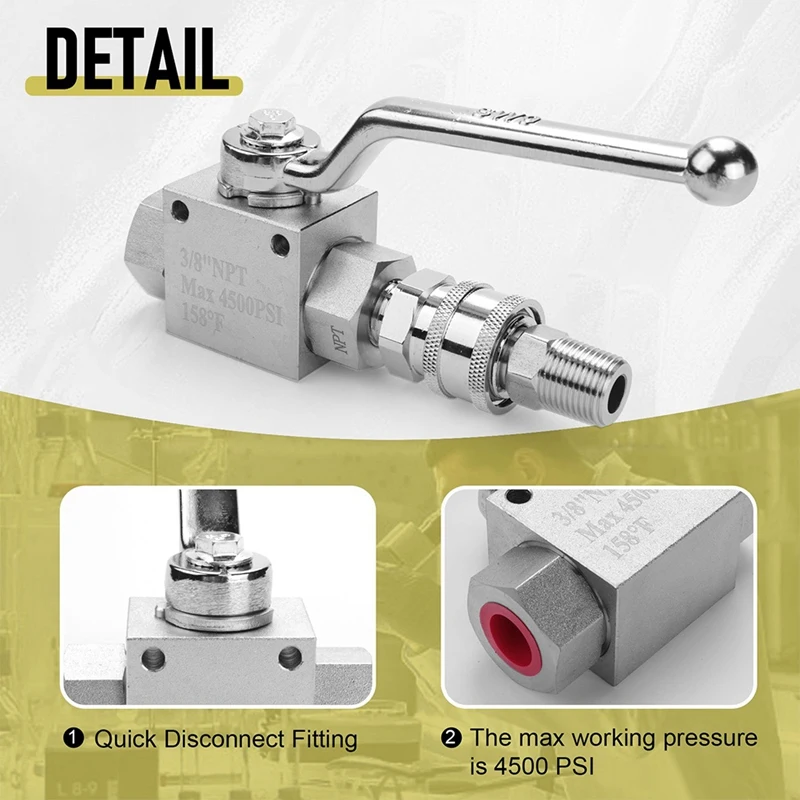 جهاز تنظيف يعمل بالضغط العالي الكرة صمام عدة خرطوم غسالة الطاقة 3/8 بوصة الاتصال السريع 4500 رطل لكل بوصة مربعة دائم سهلة التركيب سهلة الاستخدام