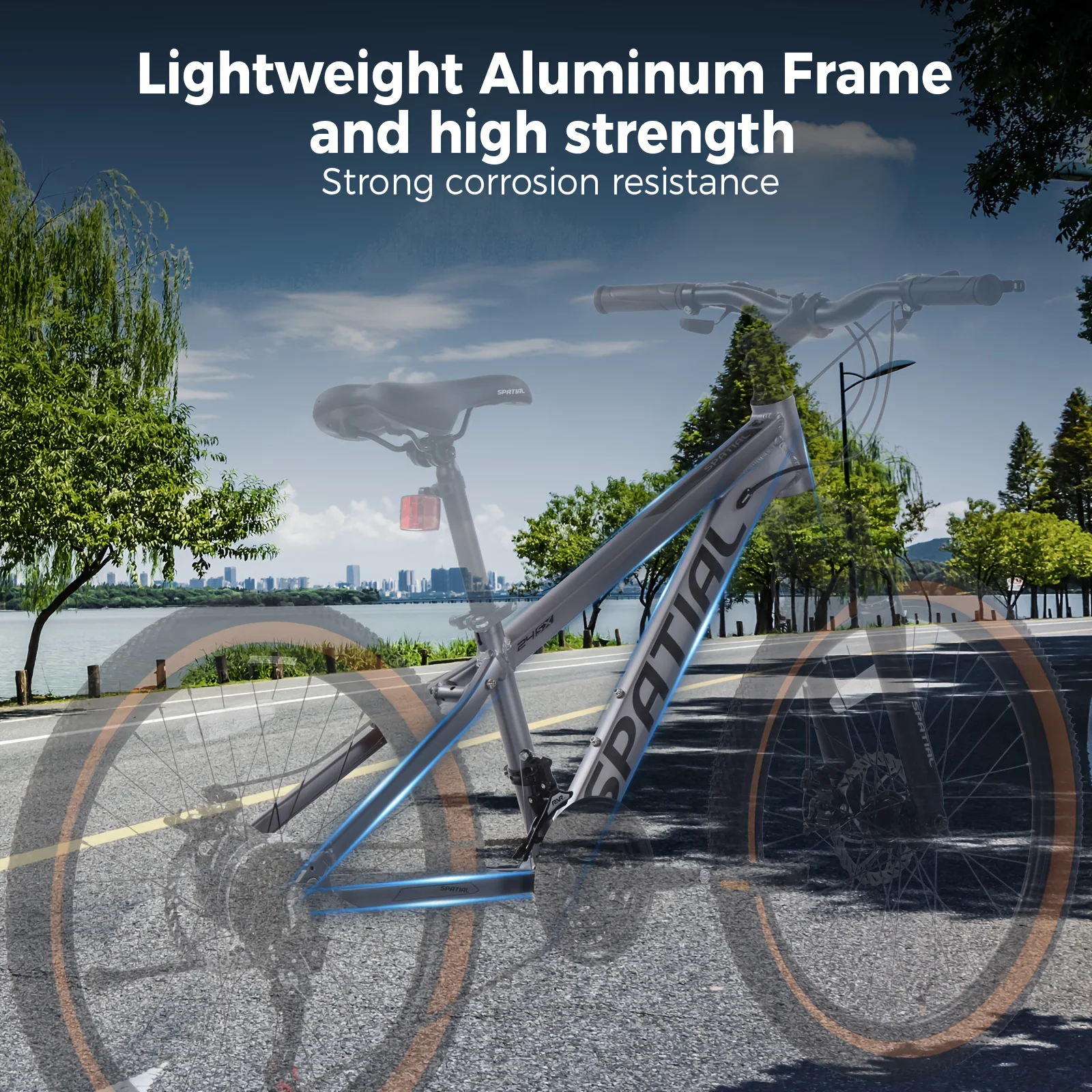 دراجة جبلية SPATIAL مقاس 26 بوصة بإطار سميك، وإطار من الألومنيوم مع فرامل قرصية مزدوجة وتعليق للبالغين #6