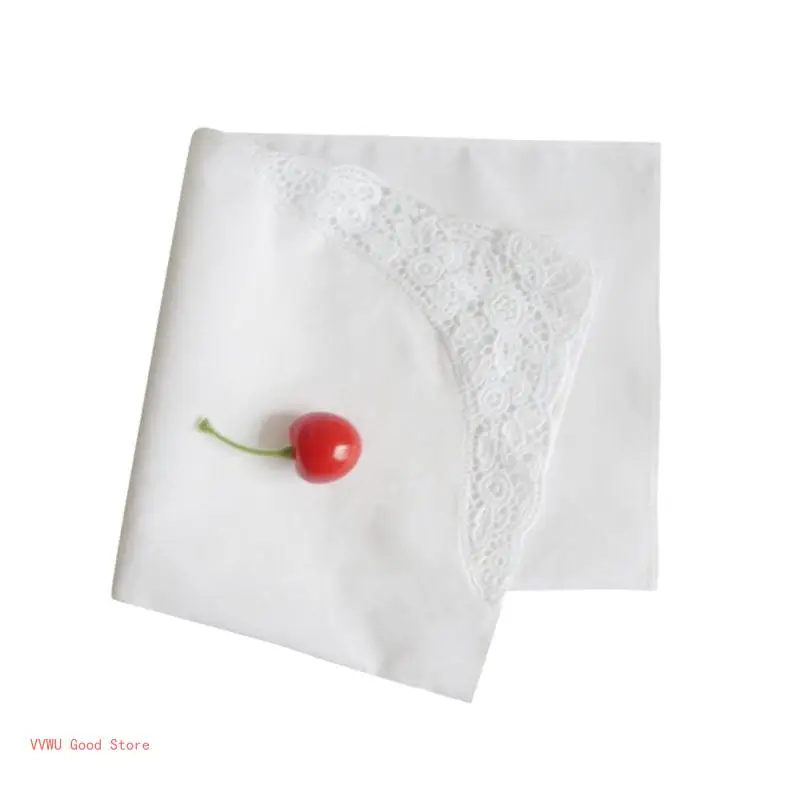 12 Articles Fiary White Lace Handkerchief Pocket Handkerchief Cotton Hankies Lacy Bandana High Absorbency Pocket Towel