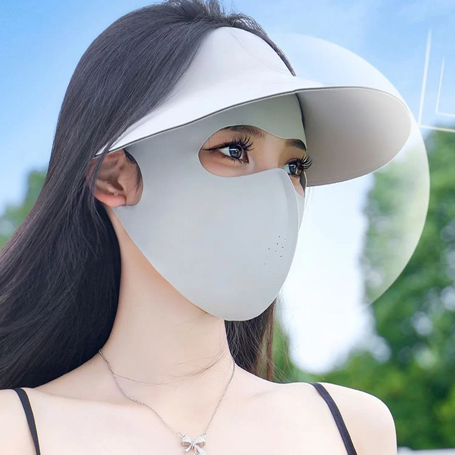 Dames volledig gezicht anti-uv zonnebrandmasker wasbaar ijszijde zonbeschermingsmasker ademend lichtgewicht zomer buitensportmasker