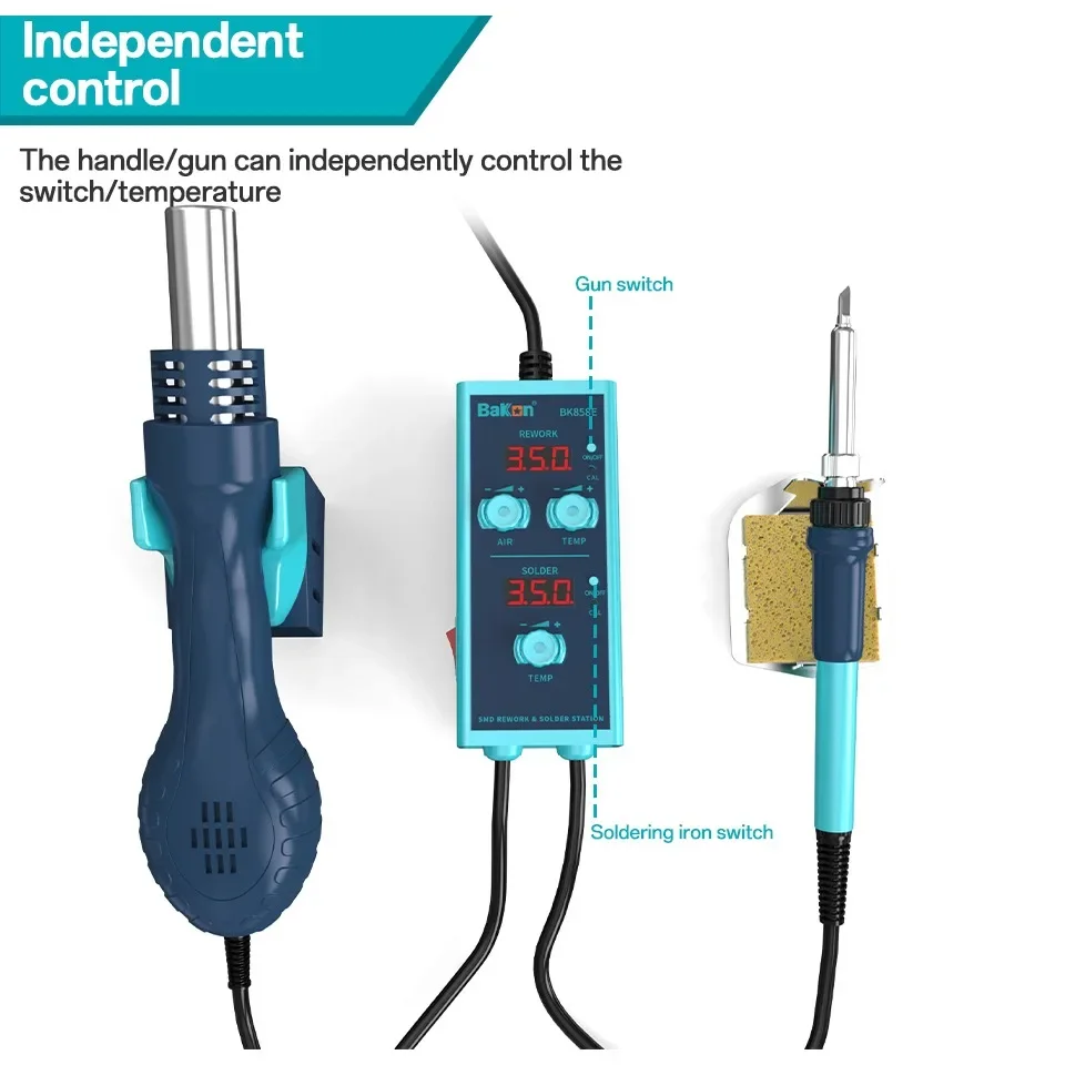 

Bakon BK858E 2 in 1 Hot Air Station EU/US/BR Can Work Separately Portable Mini Desoldering Station for Phone BGA PCB IC Repair