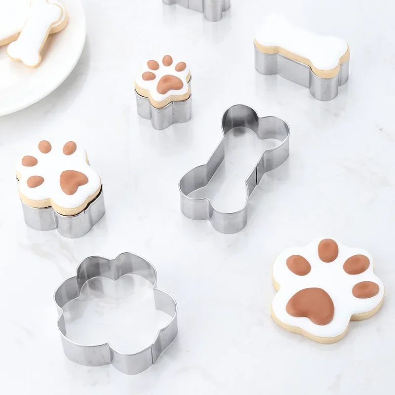 Cookie Cutter Mold Stainless Steel Pet Dog Bone Paw Shaped DIY Cake Sugarcraft Pastry Biscuit Mould Baking Tool4pcs/set