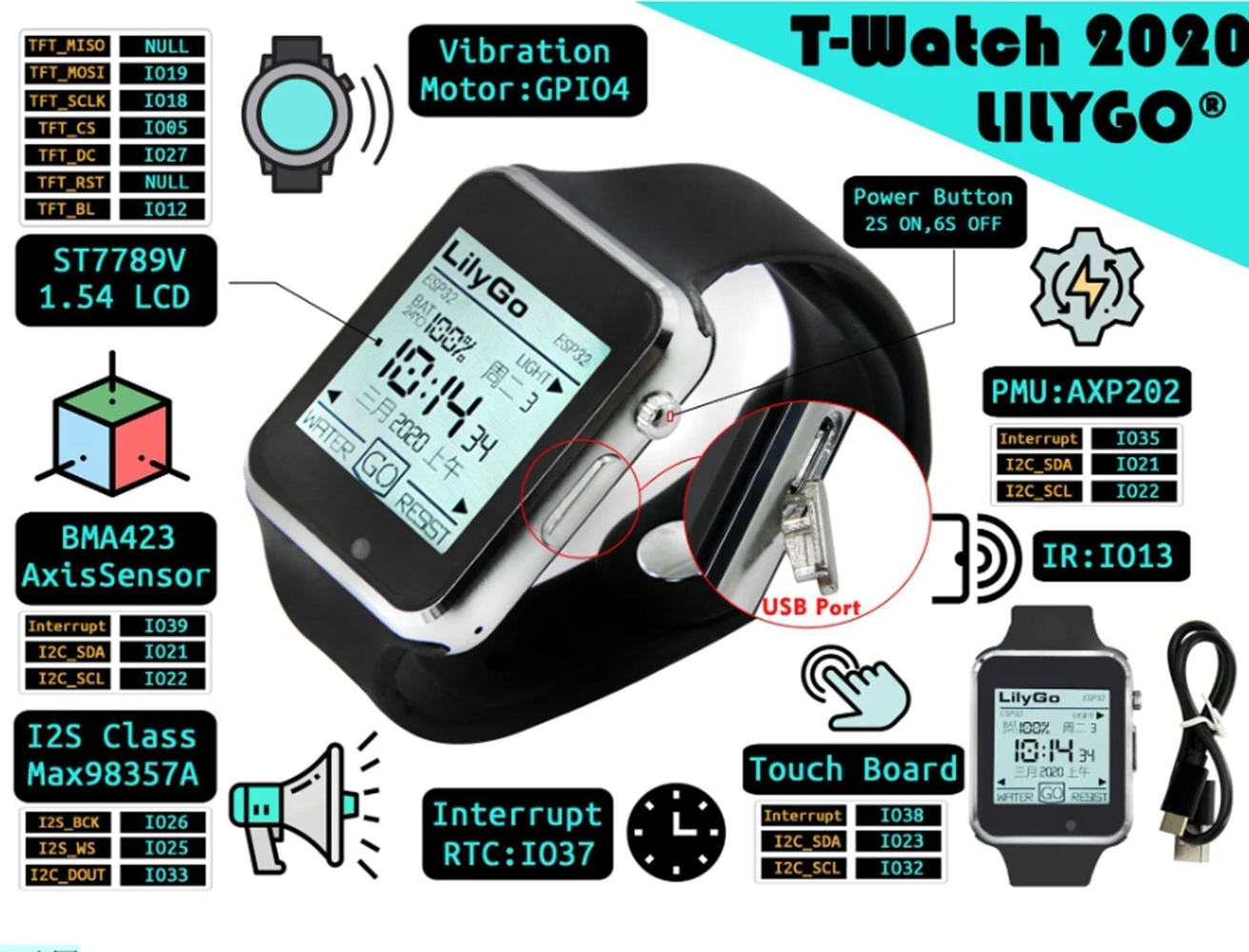 LILYGO® TTGO T-Watch-2020V1.0 Develop wearable devices through programming ESP32 Programmable Watch