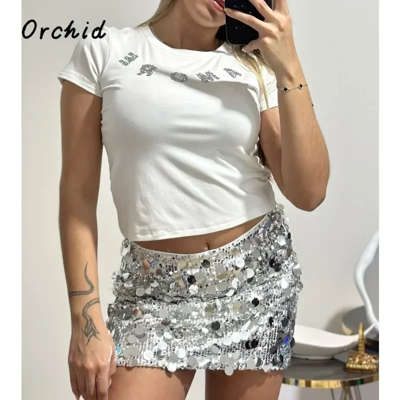 2025 Sequin Mini Skirt Women Luxury High Waist Skirts for Woman Fashion Summer Women's Skirt Streetwear Glitter Short Skirt