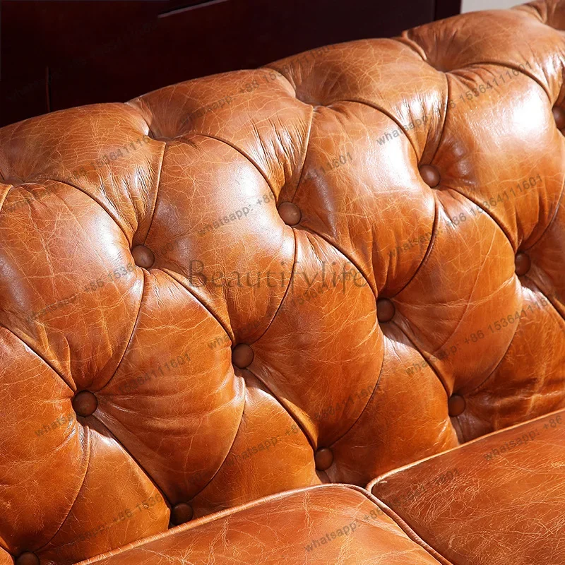 12American leather art three-person sofa retro industrial style, combination sofa furniture
