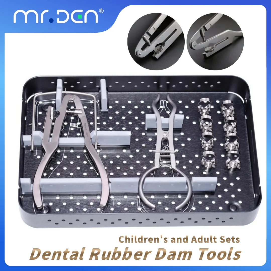 Dental Dam Kit Adult Child Dental Rubber Dam Tools Moisture Control Dental Isolation Clamps Punch Plier Set