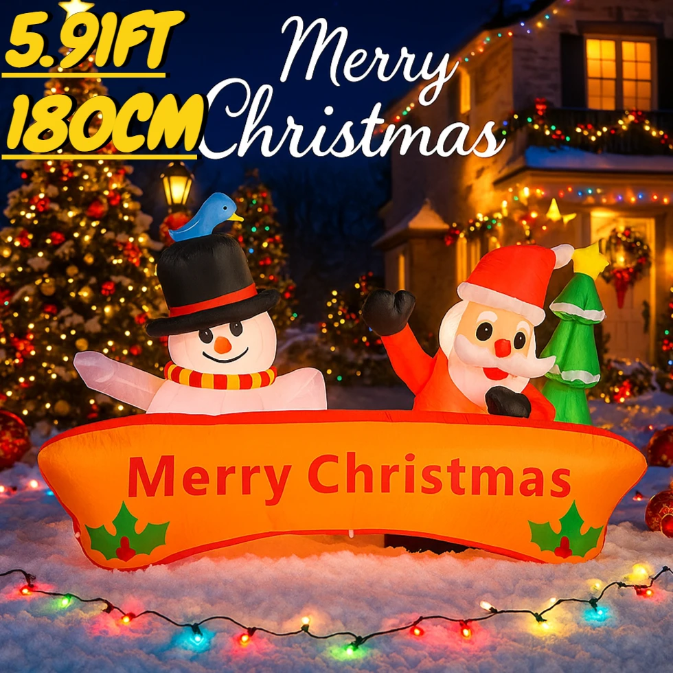 5.91ft brinquedo inflável de natal santa boneco de neve decorações com luzes led decoração para quintal gramado casa festa suprimentos presente festivo