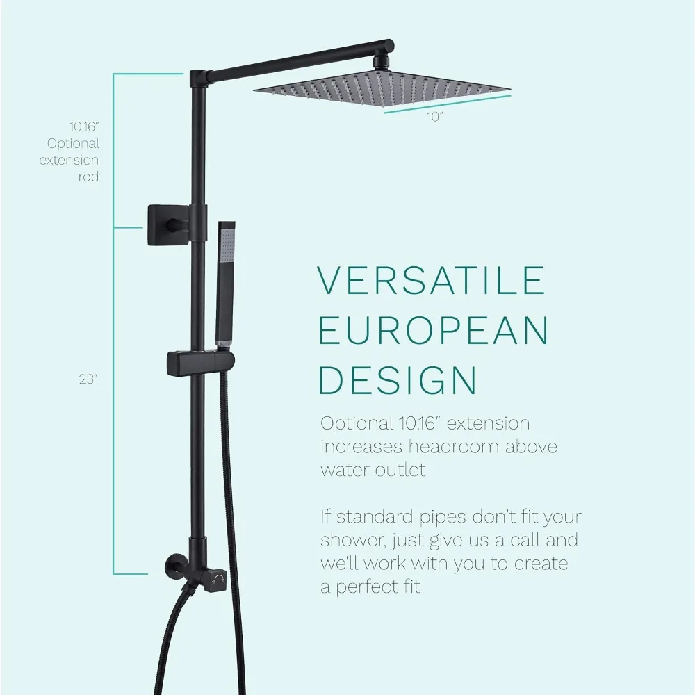 Sistema doccia a pioggia: include soffione doccia a pioggia quadrato da 10" e combo doccia a mano, altezza regolabile, retrofit, tubo da 60"