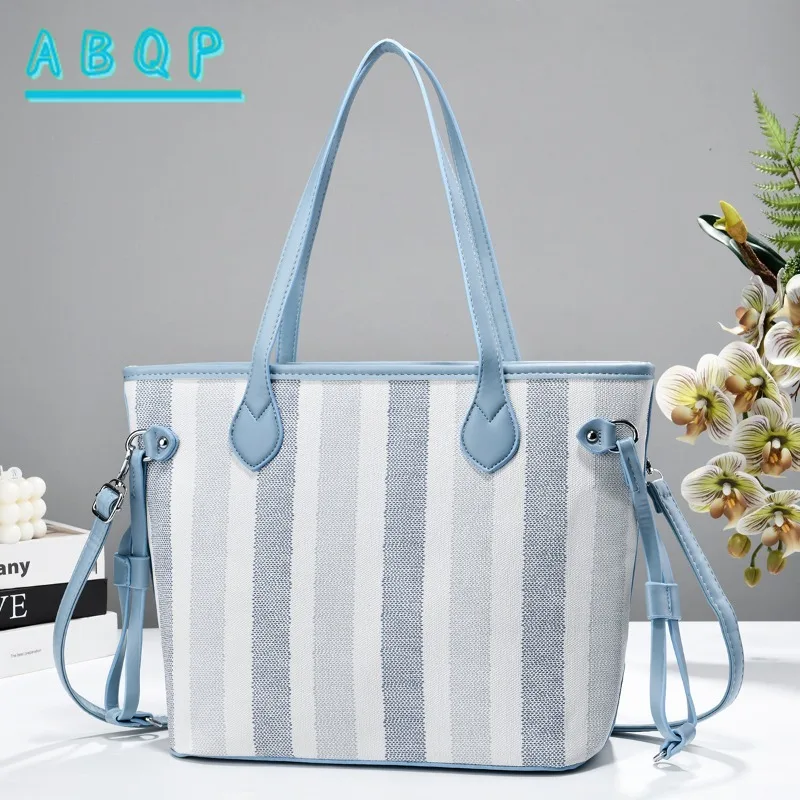 Women's Handbag Luxury Brand Striped Fashion Women's Shoulder Bag Large Capacity Splicing Color Casual Women's Bag High Quality