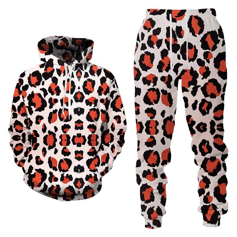 Autumn Butterfly Leopard 3D Printed Hoodie Suit Men Sweatshirts Sweatpants Casual Fashion Two Piece Tracksuit Set Men\'s Clothing