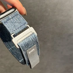 INS Designer Tie Dye Denim Jeans Band For Apple Watch 44mm 40 45 41 49 42 38 Loop Canvas Strap For Ultra Series 9 8 SE 7 6 5 4 3