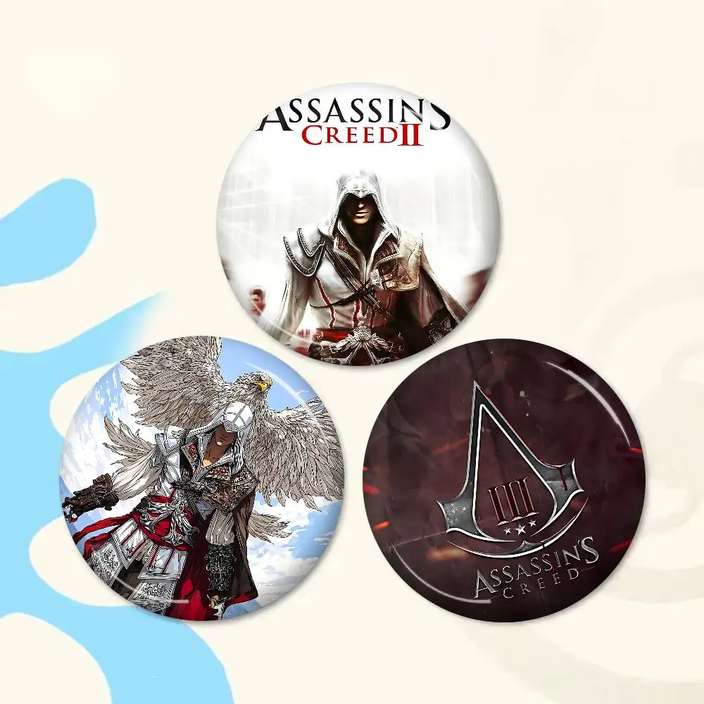 Game A-Assassins C-Creeds Soft Button Pin Round Metal Badge Lapel Pin Parts Gift Friends Kid Jewelry