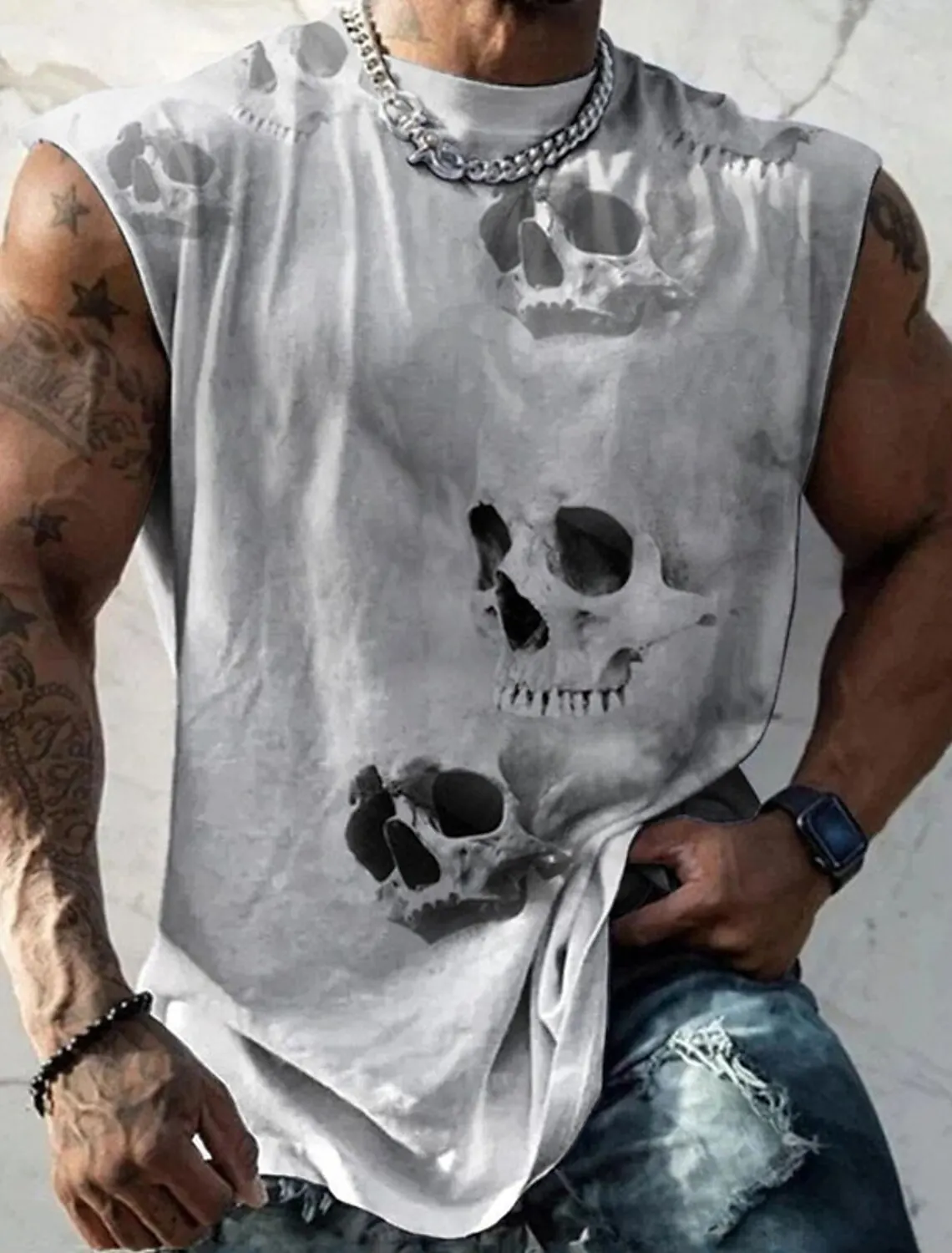 

Four Seasons Y2K Outdoor Running Breathable Fitness Quick Dry Fashion Casual Skull Printed Sports Vest Men Sleeveless Shirt Fnaf