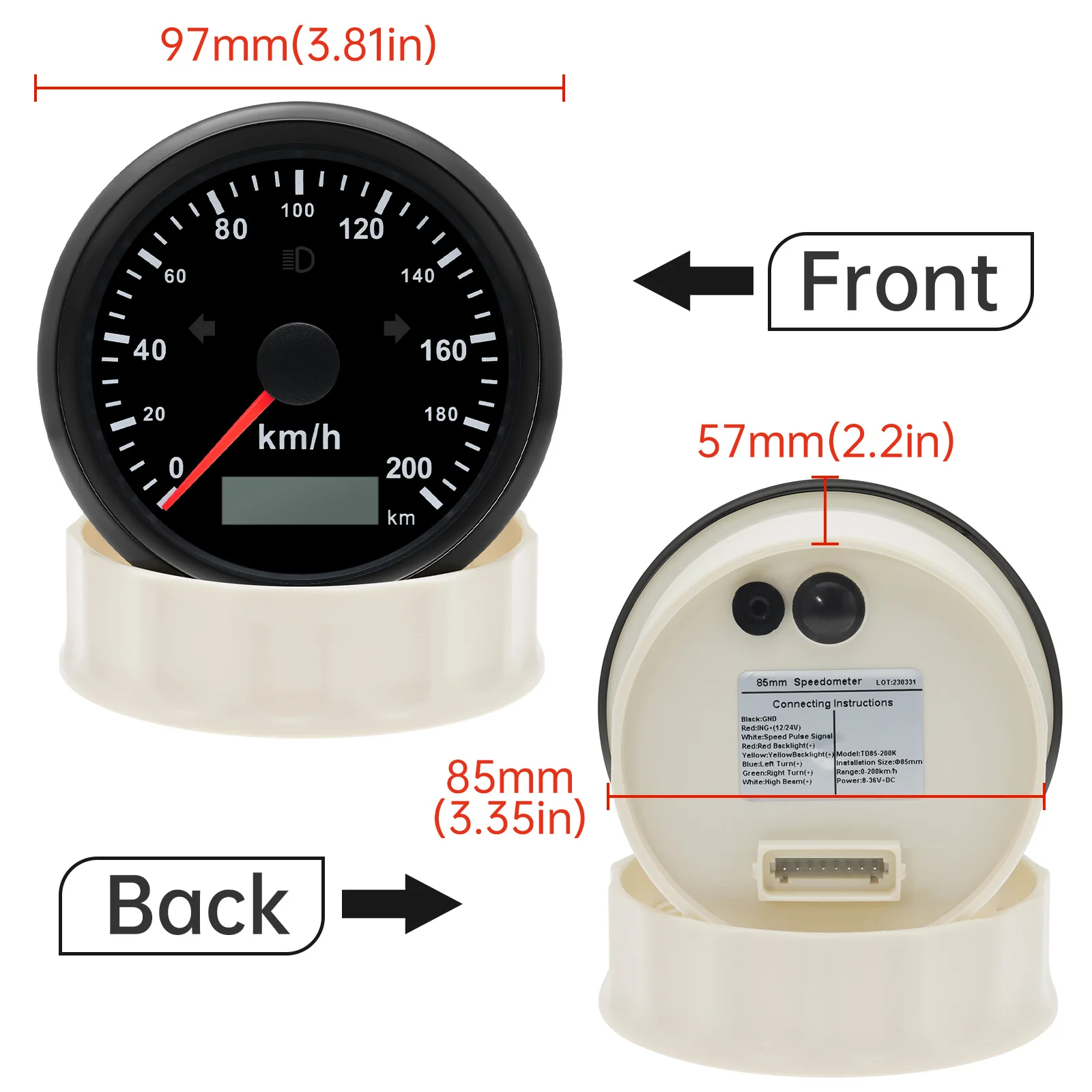 Universal 85MM Digital Car Speedometer 200KMH Speed Odometer With High Beam Turn Signal For ATV Marine Boat Car Moto 9-36V