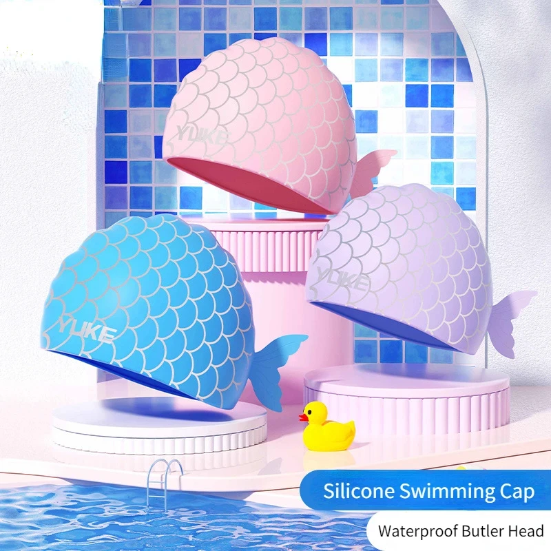 

Fish Shape Cartoon Kid Swimming Cap Silicone Antislip Waterproof Swimming Hat Pool Accesories Boys Girls Children Swim Equipment