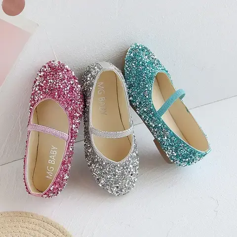 2025 Spring 1 to 12 years old girls dress shoes Beauty Pointed Toe Teen Girl Leather Shoes Bling Princess Wedding Shoes
