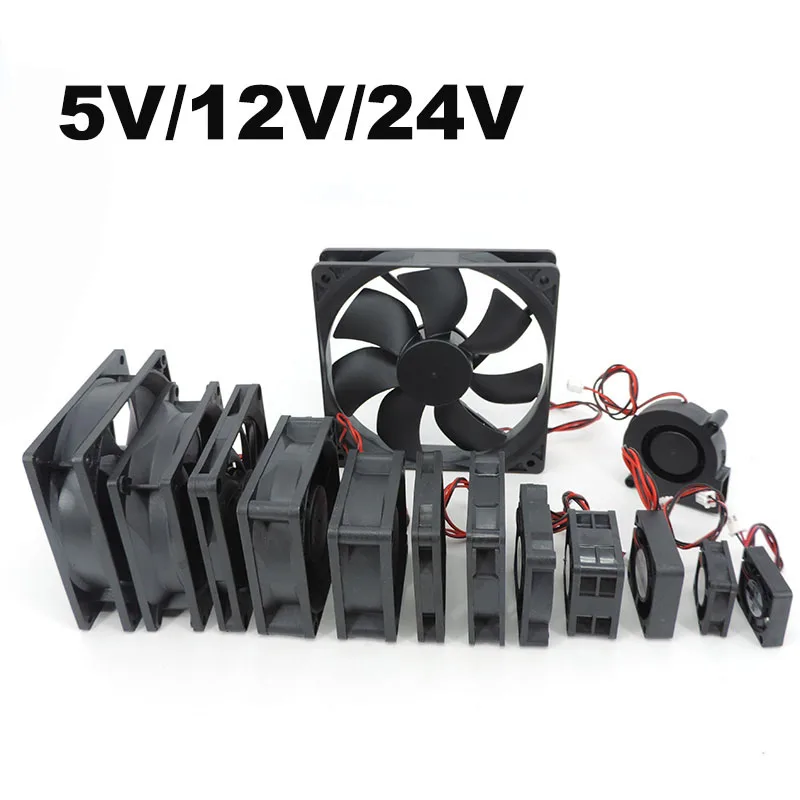 2pin DC Cooling Fan Brushless Motor Case Quiet 5V 12V 24V 30mm 40MM 50MM 60MM 70MM 80MM 90MM 120MM 12cm for 3D print