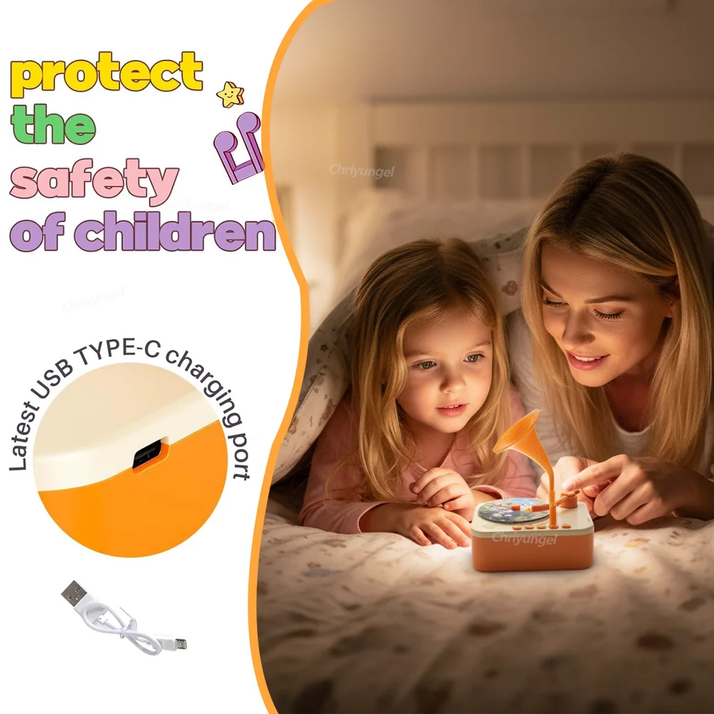 مشغل موسيقى قصة جراموفون للأطفال من Chriyungel مع 93 بطاقة لعبة تعلم تعليمية للأطفال الصغار هدية للأولاد والبنات