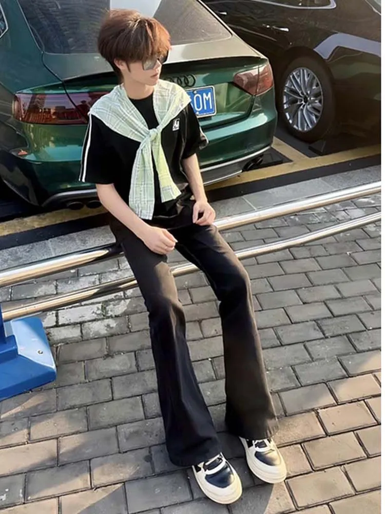 

Cleanfit Black Slim Fit Jeans Men's Casual Thin Summer High Street Style Bootcut Pants American Streetwear Trendy Jeans