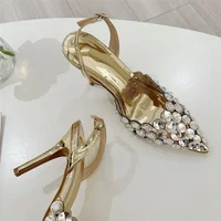 Aneikeh Fashion Stiletto Pumps Summer Silvery Rhinestone Hollow Strap High-heeled Sandals Women Wedding Banquet Shoes - Image 5