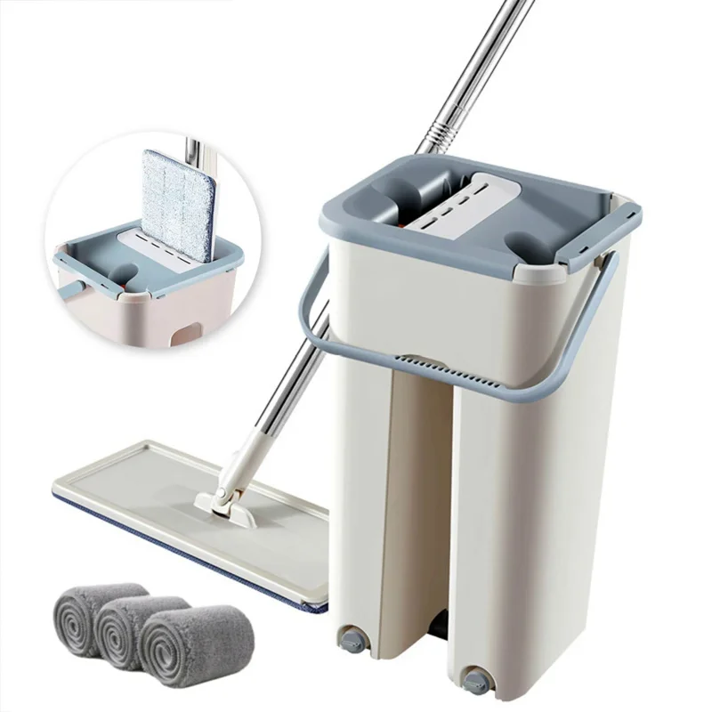 

Squeeze Floor Mop Bucket, Household Spin Bucket, Magic Flat Mops, Home Kitchen, Dry and Wet Usage, with 5 Replacement Rag