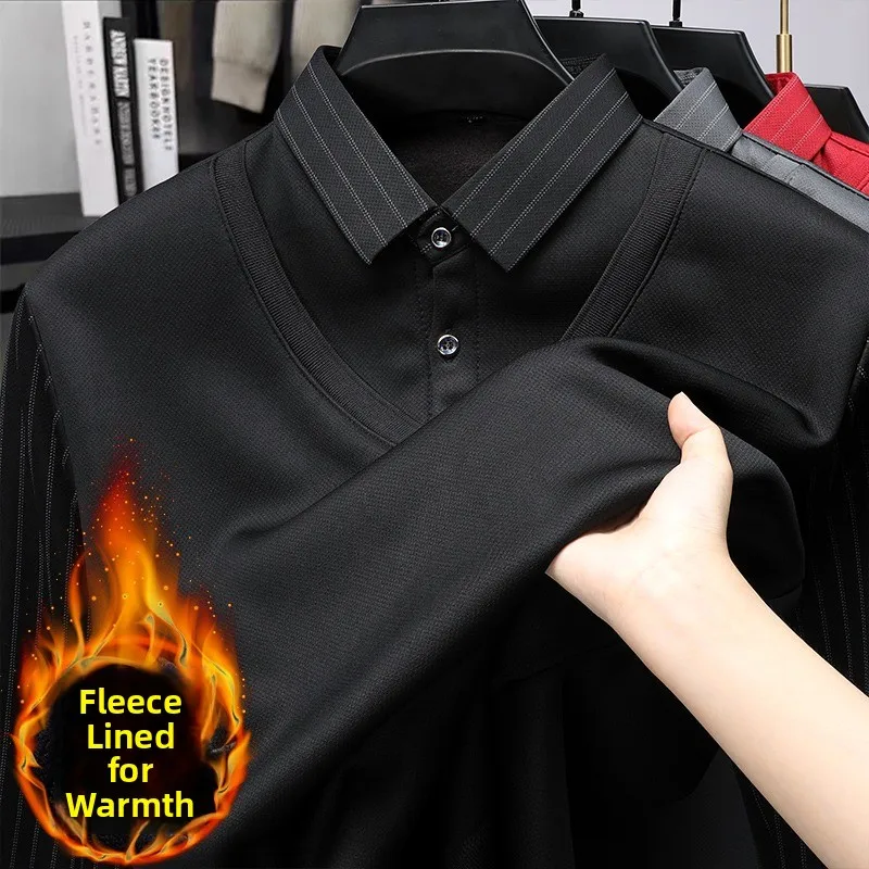 

Thiened Fce Warm Knitted irt Collar Long Sve Men's T-irt Sweater for Middle-Aged And ly Autumn Winter Clothing