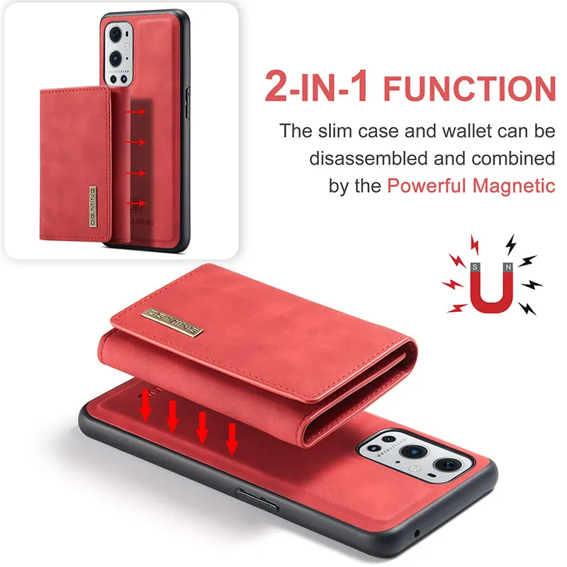 2In1 Vintage PU Leather Wallet Bag Magnetic Detachable Back Case For OnePlus 9 Pro 9R 9RT Nord 2 N200 Holder Card Slots Cover