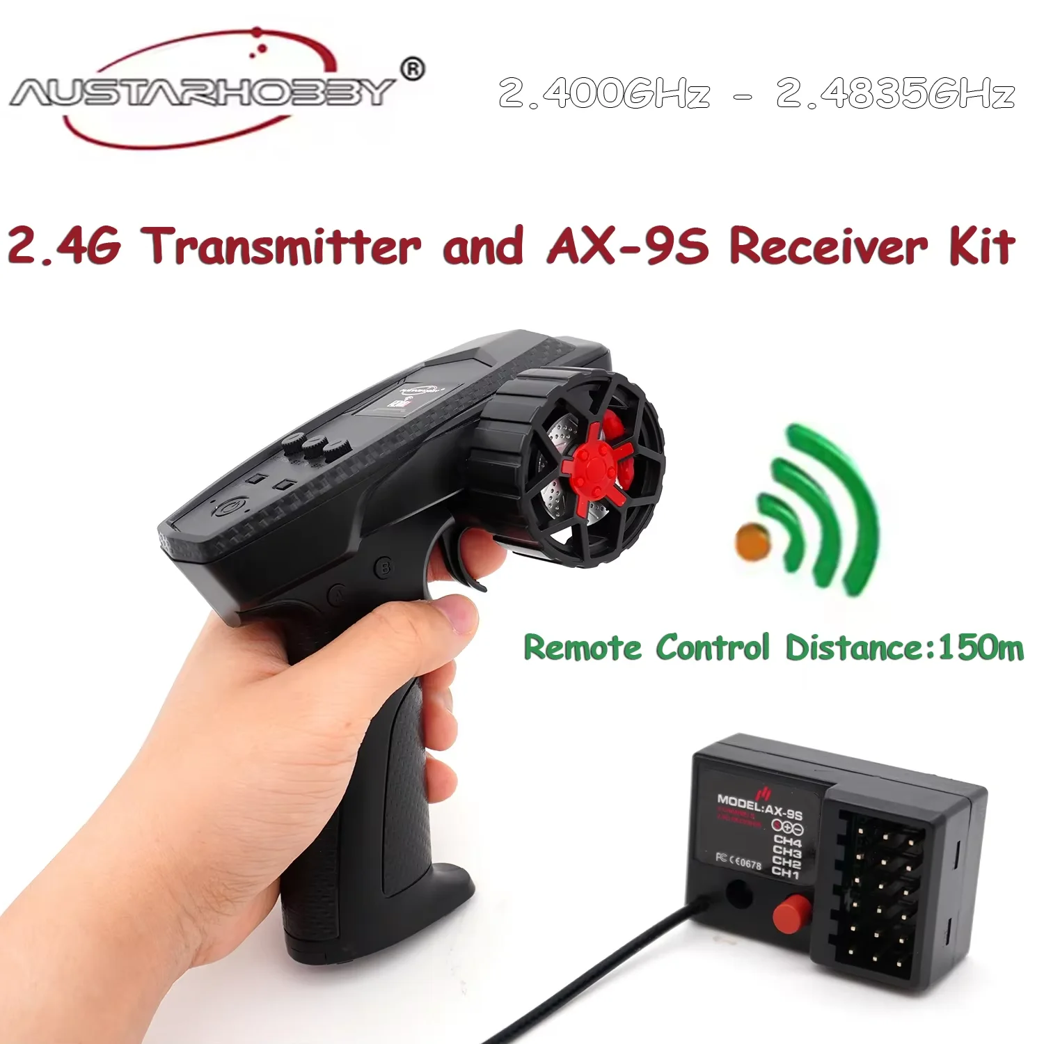 AUSTARHOBBY Radio System Transmitter 2.4GHz 3Channel with 4CH AX-9S Receiver Remote Controller for 1/24 1/28 RC Car Boat Parts