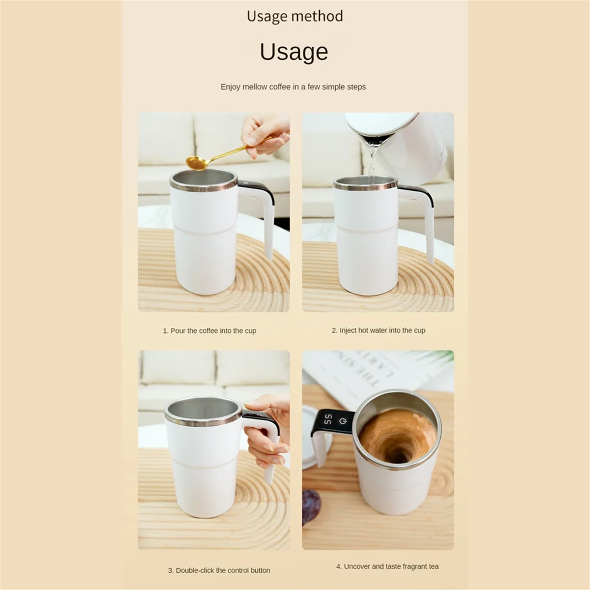380ML Mini Electric Coffee Self Mixing Mug Digital Display Coffee Mug USB Rechargeable Automatic Magnetic Cup for Tea image 4