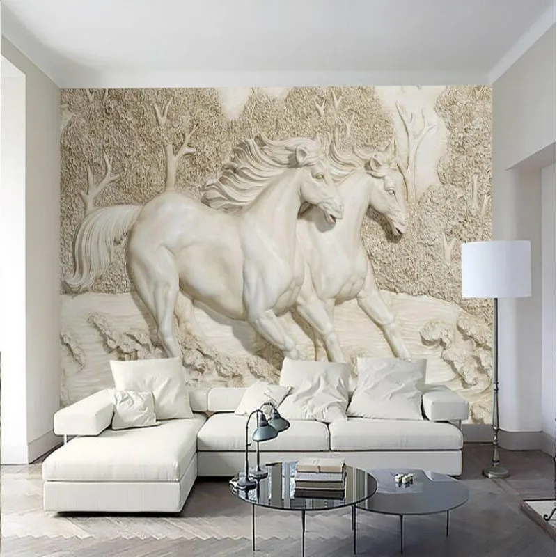 Customized products 8d Stereo Relief White Horse Wallpaper Mural Living room sofa TV background wall bedroom restaurant animal