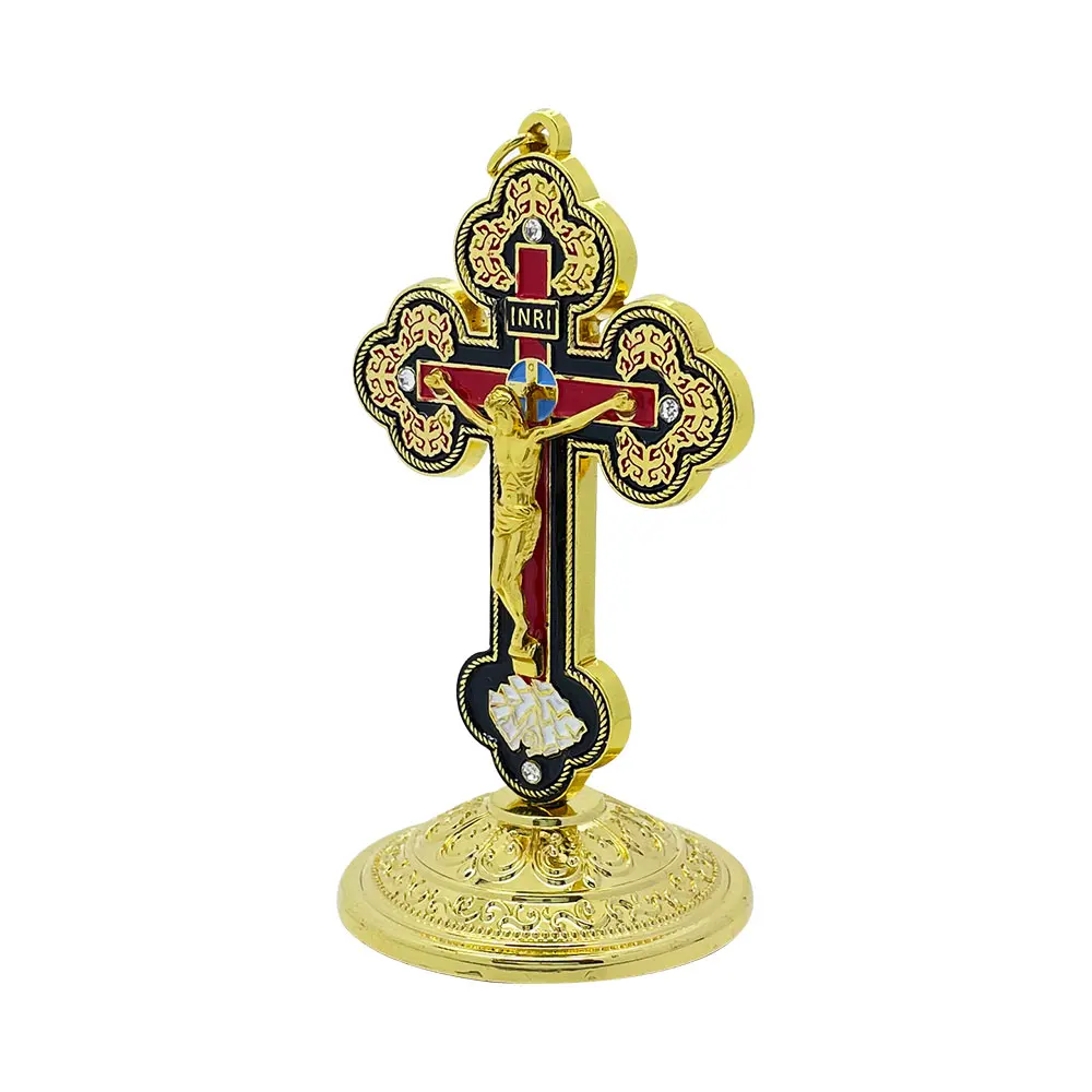 New2026 Catholic Standing Crucifix Gold Enamel Tabletop Altar Cross Jesus Corpus INRI Church Home Decor Religious Christian Gift view 3
