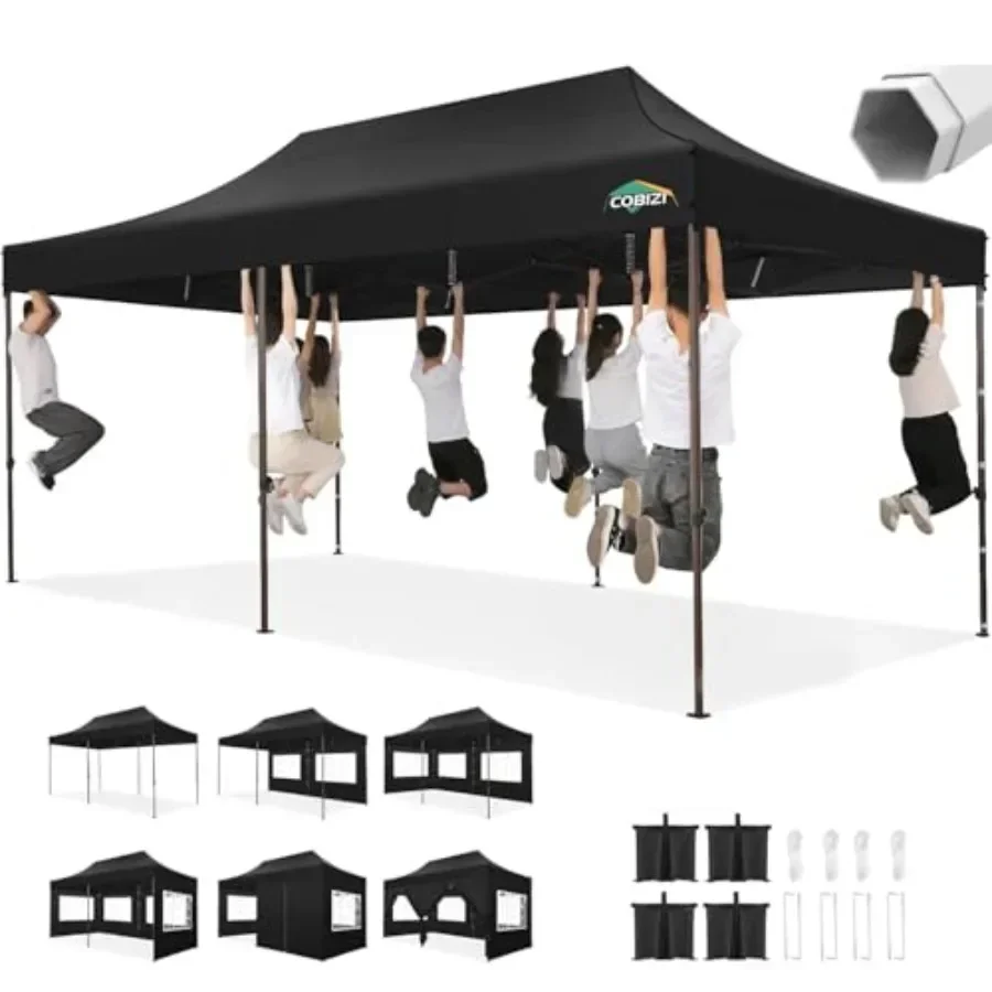 Heavy Duty Pop up Canopy Tent with 6 Sidewalls, Commercial Instant Canopies Tents for Parties Gazebos with Roller Bag, Wind and
