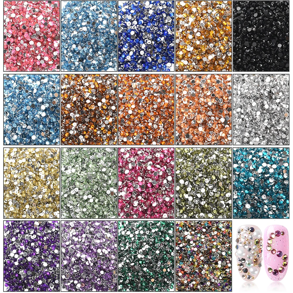 2000pcs Clear Crystal Non HotFix FlatBack Rhinestones Mixed Color Loose Beads DIY Glitter Stone 3D Nail Art Decoration Accessory