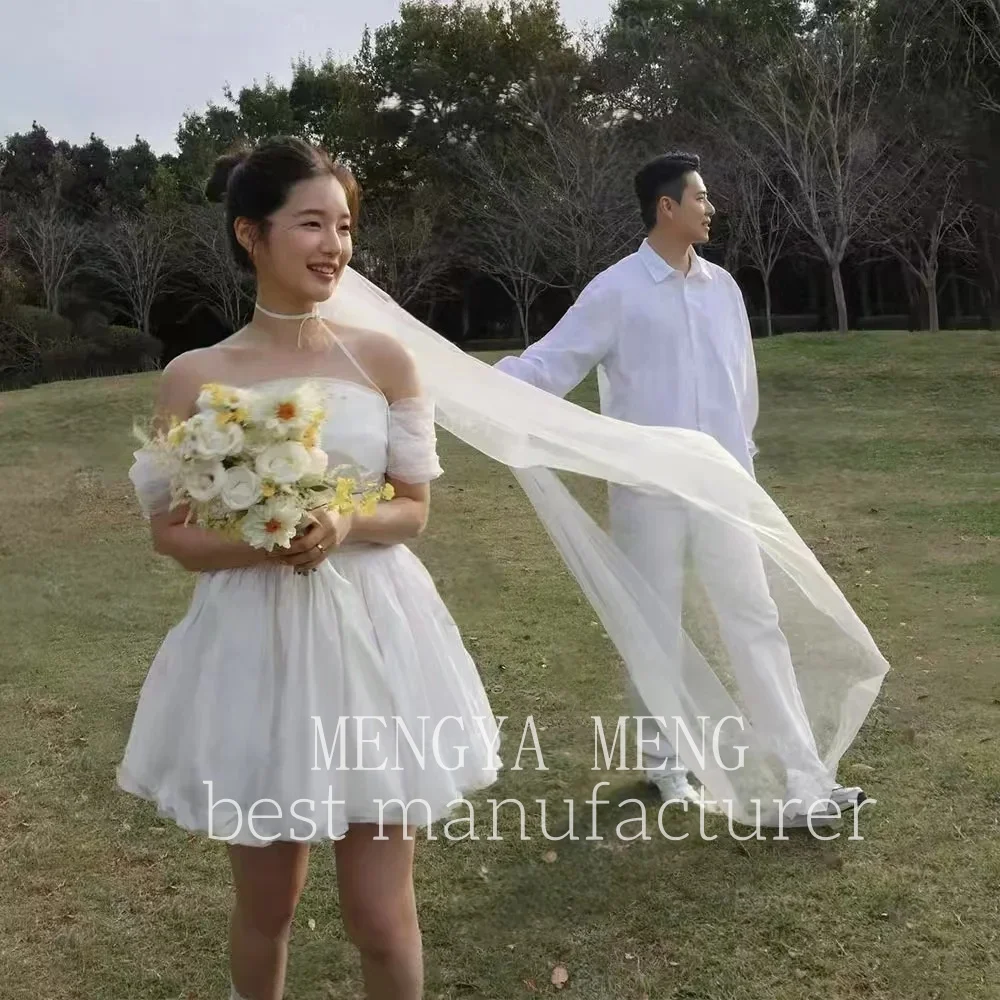 ZHUISHU Sweetheart Korea Korte Trouwjurken Foto's Schieten Off Schouder Corset Bruid Jurk Aangepaste Taft Lijn Bruidsjurk