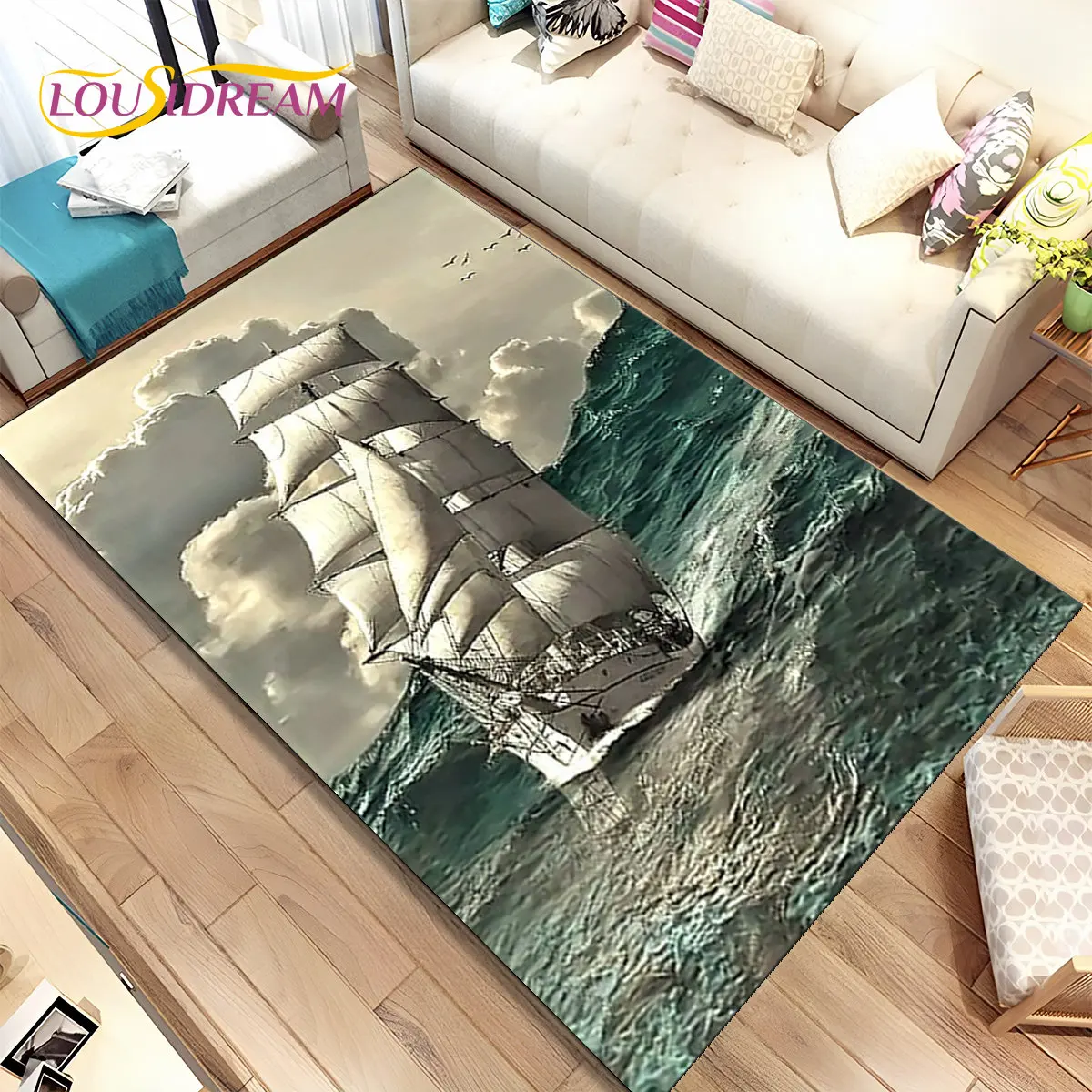 A Pirate Boat,Barque,Boat Ship Area Rug,Carpet Rug for Home Living Room Children\'s Bedroom Sofa Doormat Decor,Non-slip Floor Mat