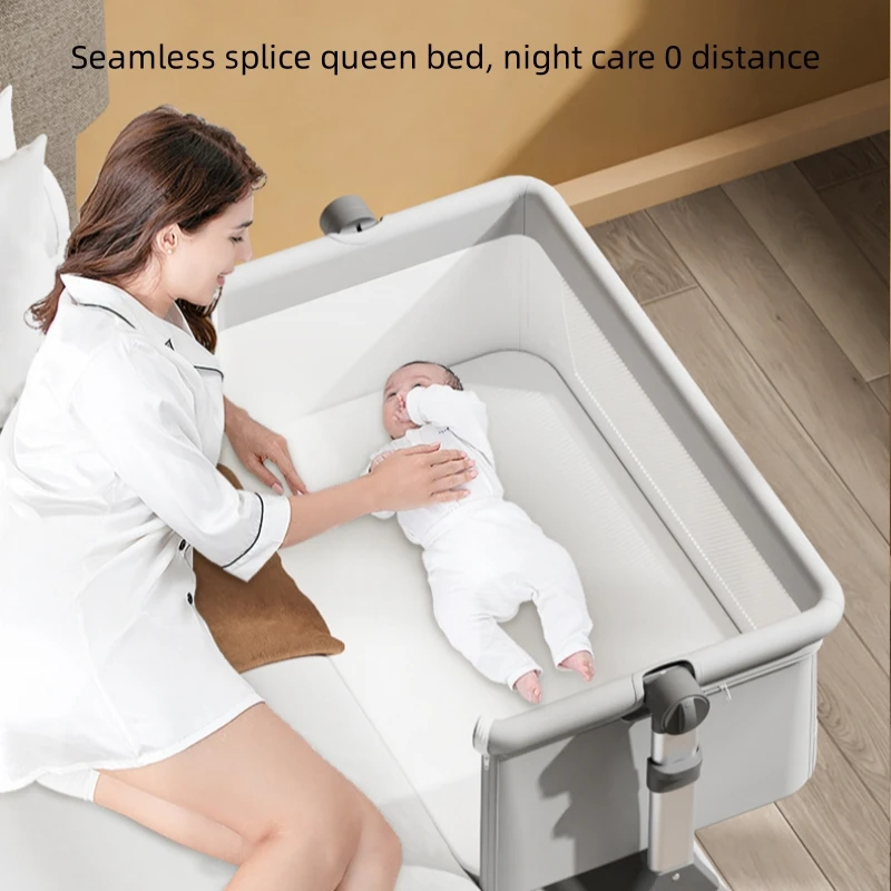 Multi-functional new baby crib height adjustment anti-spill splice queen bed movable folding cradle crib