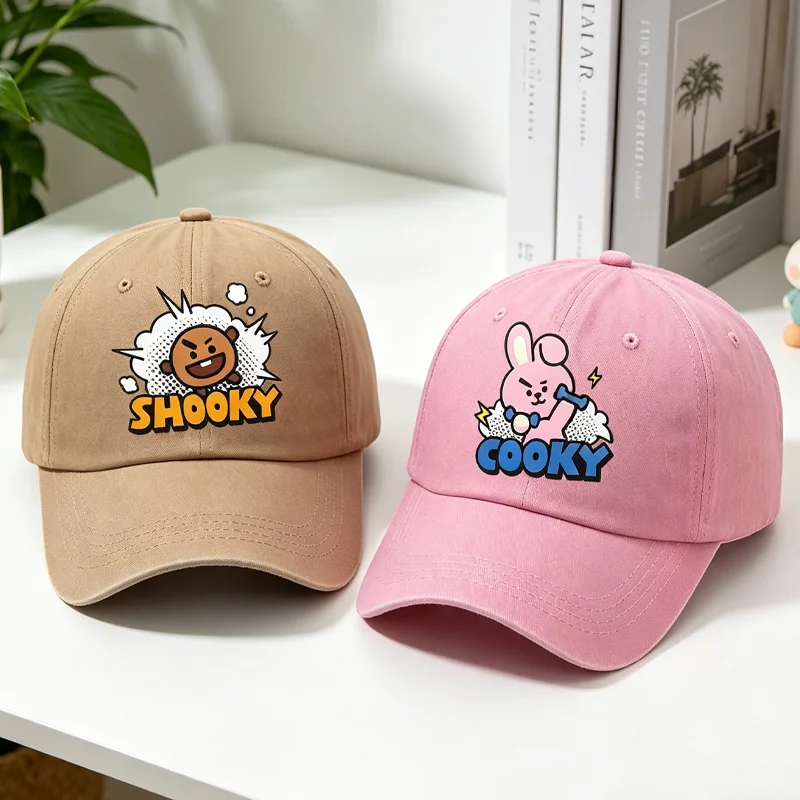 Gorra BT21 con Efecto Desgastado COOKY TATA RJ, Gorra de Dibujos Animados Kawaii para Mujer y Hombre, de Algodón Suave y Transpirable, Estilo Casual, Regalo de Cumpleaños