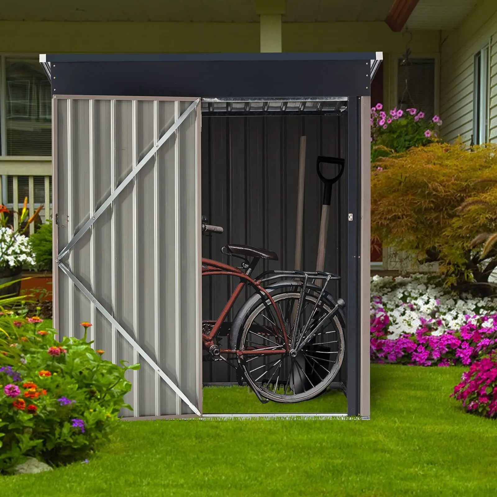 Outdoor Storage Shed, w/ Lockable Door, Utility and Tool Storage for Backyard