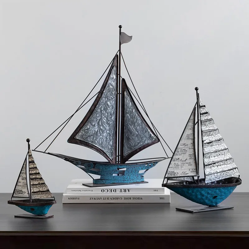 Nordic Iron Art Sailboat Decoration Office Desk Bookshelf Living Room TV Cabinet Home Decoration